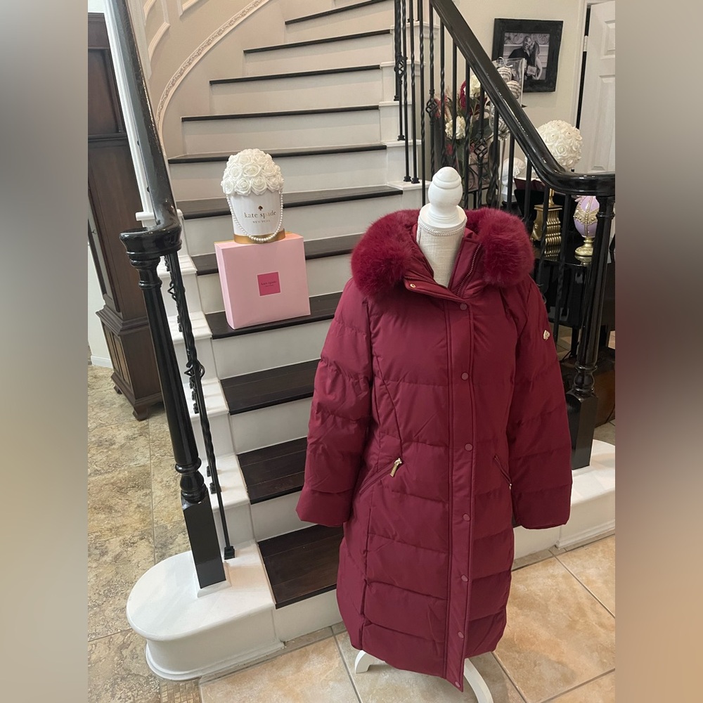 Kate Spade New York Long Parka With Faux Fur Trim Puffer Coat Jacket - Picture 14 of 16